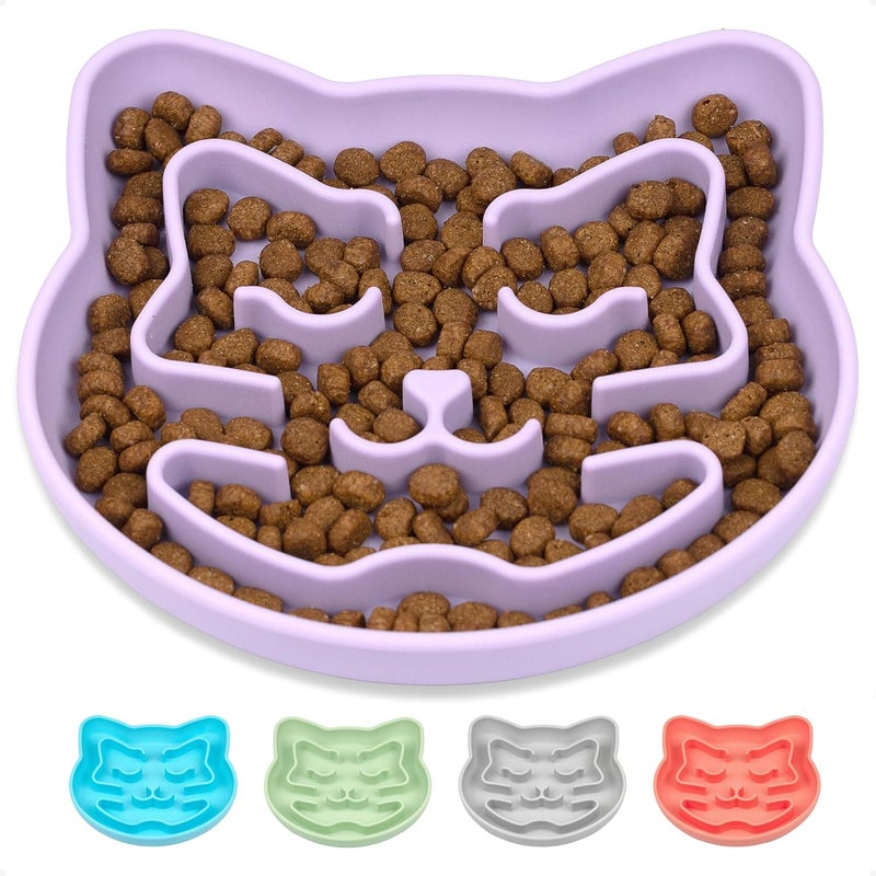 Snugli Slow Feeder Cat Bowl | Cat Puzzle Feeder for Slow Eating, Mental Enrichment, Digestion, & Bloat Relief | Non-Slip Silicone, Dishwasher Safe, 1 Cup (Lavender) - Image 1